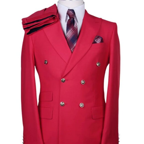 Mens Designer Modern Fit Double Breasted Wool Suit with Gold Buttons in Light Burgundy main image 0
